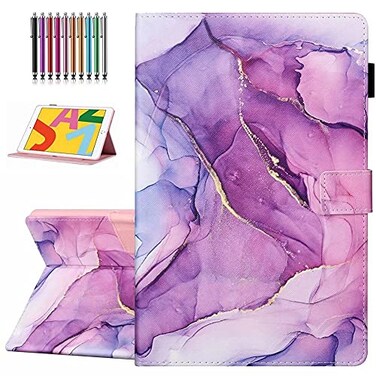YUNHOTIC Case for iPad 9th8th7th Generation 102 inch 202120202019 Release Auto WakeSleep Premium PU Leather Folding Stand Cover with Pen Holder Multiple Viewing Angles Purple Marble
