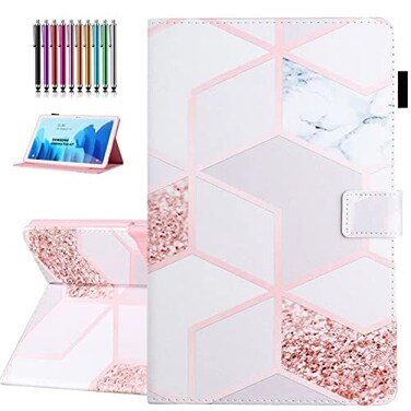 YUNHOTIC Case for Samsung Galaxy Tab A7 104 inch 2020 Release SMT500T505T507 Premium PU Leather Folding Stand Cover with Pen Holder Multiple Viewing Angles Golden Marble