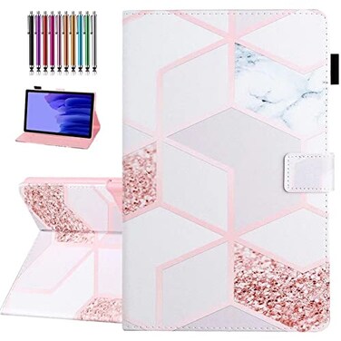 YUNHOTIC Case for Samsung Galaxy Tab A7 Lite 87 inch SMT220T225T227 2021 Model Premium PU Leather Folding Stand Cover with Pen Holder Multiple Viewing Angles Golden Marble