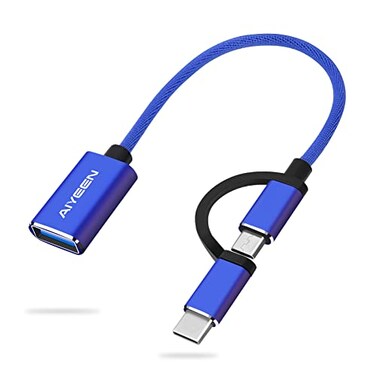 AIYEEN 2in1 USB CMicro to USB Adapter USB C to USB 30 USB to Android OTG Adapter Cable Compatible with MacBook Pro Android Google Samsung and More Blue