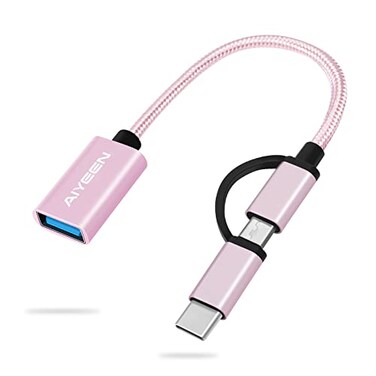 AIYEEN 2in1 USB CMicro to USB Adapter USB C to USB 30 USB to Android OTG Adapter Cable Compatible with MacBook Pro Android Google Samsung and More Rose Gold