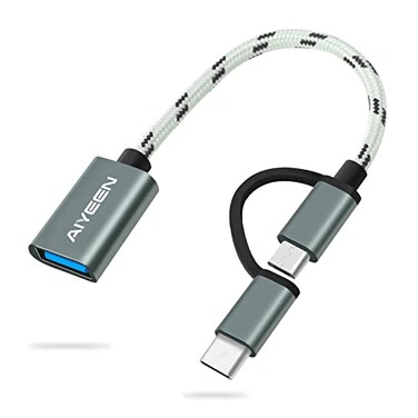 AIYEEN 2in1 USB CMicro to USB Adapter USB C to USB 30 USB to Android OTG Adapter Cable Compatible with MacBook Pro Android Google Samsung and More Twist Gray