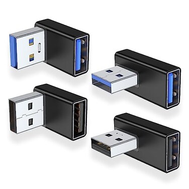 AreMe 90 Degree USB 30 Adapter 4 Pack UpDown LeftRight Angle Black