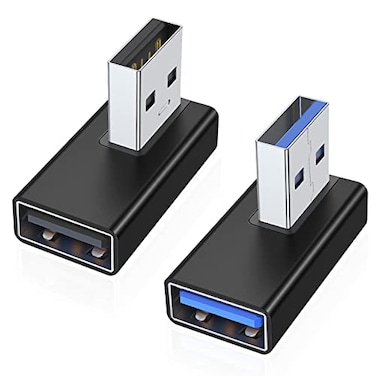 AreMe 90 Degree USB 30 Adapter 2 Pack Left and Right Angle USB A Male to Female Converter Extender for PC Laptop USB A Charger Power Bank and More Black