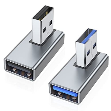 AreMe 90 Degree USB 30 Adapter 2 Pack Left and Right Angle USB A Male to Female Converter Extender for PC Laptop USB A Charger Power Bank and More Grey