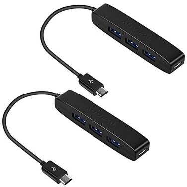 AuviPal 3Port Micro USB OTG Hub Adapter 3 USB Ports Power Port for Fire Stick 4K PlayStation Classic Raspberry Pi Zero Sega Genesis Mini SNES Classic Mini and More 2 Pack