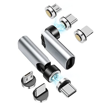 SHEEAST USB C Magentic Adapter 2 Pack 540 Degree Rotation 3 in 1 QC 30 Fast Charging Max Support 3A Silver