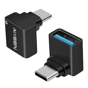 AIYEEN USBC to USB Adapter2 Pack 90 Degree USB C Male to USB 30 Female Adapter OTG Converter Compatible with MacBook Pro 20192018 Samsung and More TypeC Device Black