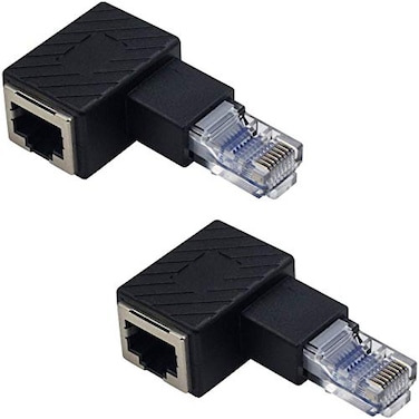 Duttek Ethernet Adapter 90 Degree Left Angled RJ45 Male to Female Extender Adapter Cat5eCat6 RJ45 Ethernet for Modem Router PC Network Printer Laptop LAN Switch etc 2 Pack