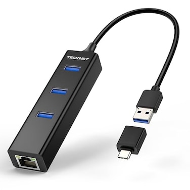 TECKNET USB C to Ethernet Aluminum 3 Port USB 30 Hub with RJ45 101001000 Gigabit Ethernet Adapter Converter LAN Wired Network Adapter for Laptop