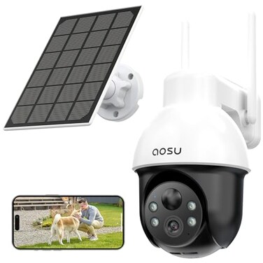 aosu Solar Security Camera Wireless Outdoor System 3K5MP Battery Powered WiFi Camera for Home Security Panoramic PTZ Auto Tracking HumanVehicle Detection Night Vision Spotlights 2Way Talk