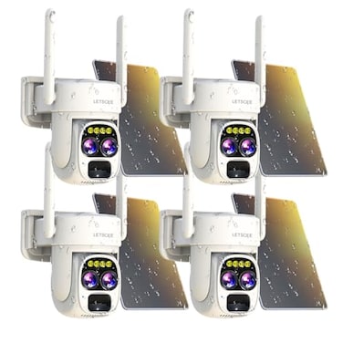 LETSCEE Security Cameras Wirelss Outdoor Solar Powered for Home Security 360 View Outside CameraMotion Detection10x Hybrid Zoom PAN TileIP65 Weather Proof 4 Pack
