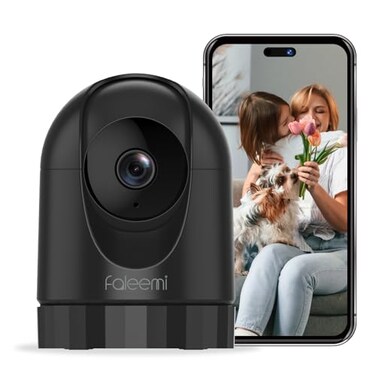 faleemi 2K PanTilt Indoor WiFi Security Camera with Motion Detection Auto Tracking Night Vision 2Way Audio Siren SDCloud Storage 1 Black