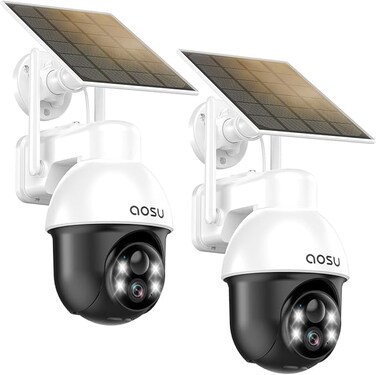 aosu Solar Camera Security Outdoor Security Cameras Wireless Outdoor with 360 Panoramic View Human Auto Tracking 2K Night Vision Compatible with AlexaGoogle Assistant 2 Pack