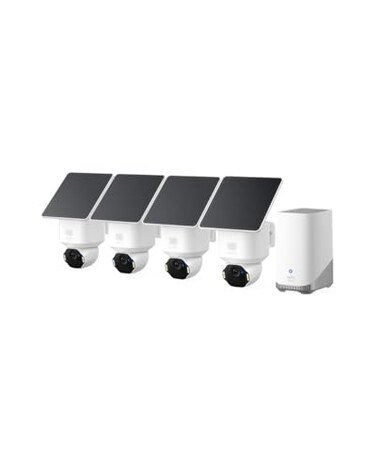 eufy Security SoloCam E42 4Cam Kit 4K Security Camera Wireless Outdoor Solar Powered AI Motion Tracking Strobe Light Pan Tilt Facial Recognition Builtin Local Storage Up to 16TB