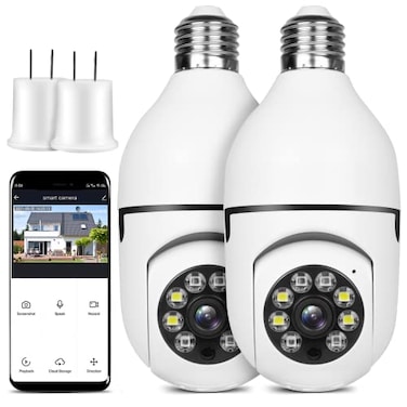 OFYOO Light Bulb Security Camera Wireless Outdoor Indoor 24G WiFi Security Cameras for Home Security 360 PTZ Camera Motion Detection and Alarm TwoWay Audio Based E27 Light Bulb Socket