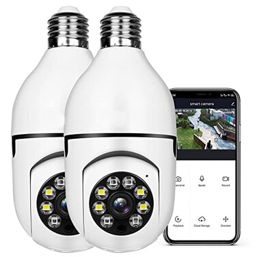 UPULTRA Light Bulb 1080P Security Wireless Camera Wifi Smart for home surveillance Screw into the E27 light bulb socket Spotlight Alarm Color night vision Twoway talk Motion Alarm PTZ 360 Degree2packs