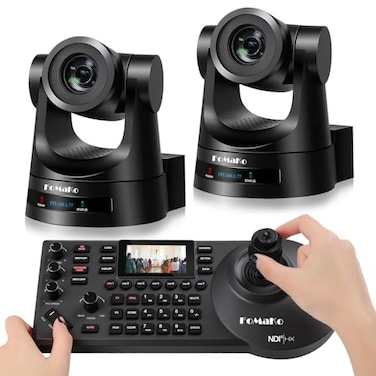 FoMaKo PTZ Camera Bundle 30x Optical Zoom AI AutoTracking Gen 3 PoE HDMI Bundle PTZ NDI PTZ Controller for Church WorshipNDI Upgradeable FMK30SDIx2KC608 BH302