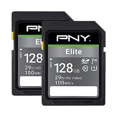 PNY 128GB Elite Class 10 U1 V10 SDXC Flash Memory Card 2Pack 100MBs Read Class 10 U1 V10 Full HD UHSI Full Size SD