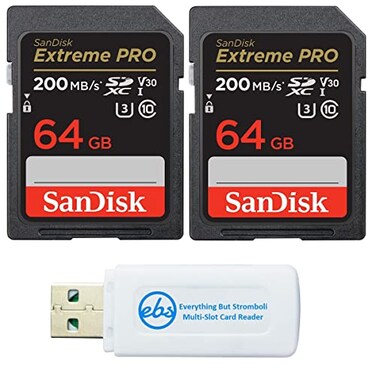 Everything But SanDisk 64GB SDXC SD Extreme Pro Memory Card Two Pack Works with Nikon D3500 D7500 D5600 Digital DSLR Camera 4K V30 U3 SDSDXXU064GGN4IN Plus 1 Stromboli Multi Slot Reader