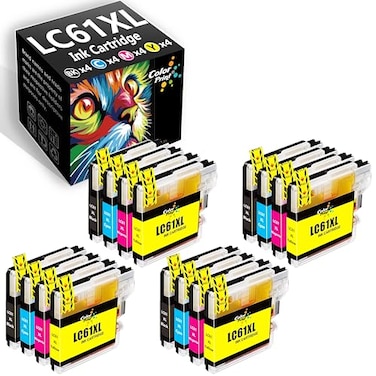 Color Print Compatible LC61 Ink Cartridge Replacement for Brother LC61 Ink LC 61 LC65 LC61BK for MFCJ615W MFC5895CW MFC290C MFC5490CN MFC790CW MFCJ630W MFC490CW Printer 4BK4C4M4Y16Pack