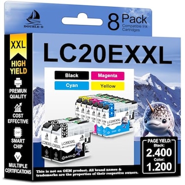 DOUBLE D Upgraded LC20E Compatible Replacement for Brother LC20E LC20E XXL Ink Cartridges for Brother MFCJ985DW J775DW J5920DW J985DWXL Printer 2BK2C2M2Y 8 PackUpdated Version