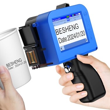 BESHENG Mini Handheld Inkjet Printer Handheld Printer Portable with 42ml FastDrying Solvent Ink Handheld Inkjet Printer Gun for DateBatchQRcodeBarcode Handheld Printer for Any Surface MP10 05inch