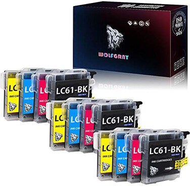 WOLFGRAY TONER Wolfgray Compatible LC61 LC65 Ink Cartridges 12 Pack Replacement for Brother LC61 LC65 LC61BK LC61C LC61M LC61Y for MFC490CW MFC495CW MFCJ615W MFCJ630W Printer 3BK3C3M3Y