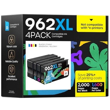 iNKPAD 962XL Ink Cartridges Combo Pack Compatible for HP Ink 962XL 962 Black and Color Combo Pack Replacement for HP Officejet Pro 9010 9015 9016 9018 9020 9025 Printers No e Series Printer 4 Pack