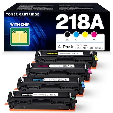 SMARTOMI 218A Toner Cartridge 4 Pack Set Compatible Replacement for HP 218A 218X W2180A W2181A W2182A W2183A Works with Color Pro MFP 3301 3201 Series MFP 3301cdw 3301fdw 3301sdw 3201dw Printer with C