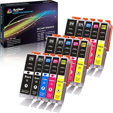 Arthur Imaging 15 Pack Compatible Ink Cartridge Replacement for 270XL 271XL 3 Large Black 3 Small Black 3 Cyan 3 Yellow 3 Magenta 15Pack