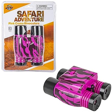 The Dreidel Binoculars Toy Primary Science Exploration Play Hunting Hiking Animal Bird Watching Pink Zebra Print