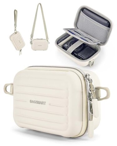 BAGSMART Digital Camera Case Waterproof Protective Small Camera Bag with 2 Carrying Ways Lightweight Camera Sling Bag for Canon PowerShot ELPH 180190 Sony DSCW800DSCW830 Beige