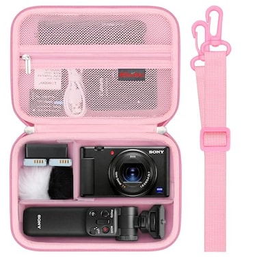 Elonbo Carrying Case for Sony ZV1F ZV1 ZV1 II Digital Camera Sony ZV 1F Vlogging Camera Hard Travel Protective Bag Vlogger Accessory Kit Tripod Microphone Grip Organizer Holder Pink