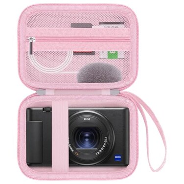 HESPLUS Camera Case for Sony ZV1 ZV1F ZV1 II Digital Camera for Content Creators and Vloggers Camera Protective Box Hard Travel Storage Bag Mesh Pocket fits Cable Batteries SD Card Pink