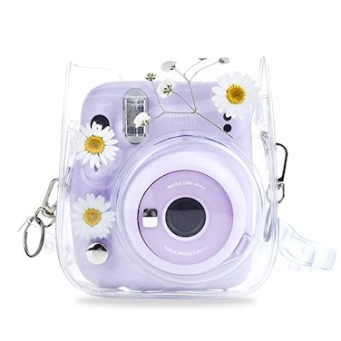 HIYQIN Clear Case Compatible with Fujifilm Instax Mini 121198840 Clear PVC Camera Bag for Polaroid Camera Instax Mini 11 White Flowers