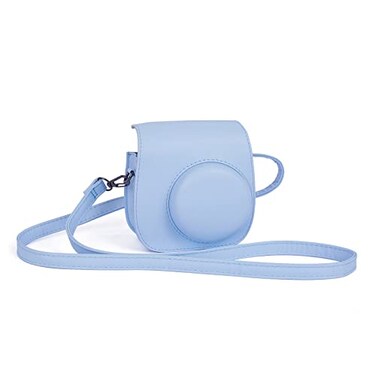 Riosin Instant Mini 12 Protective Camera Case for Fujifilm Instax Mini 1211Premium PU Leather Camera Bag Cover with Pocket and RemovableAdjustable Strap Pastel Blue