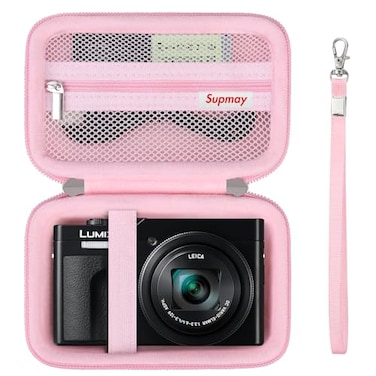 Supmay Camera Case for Panasonic LUMIX ZS99 ZS300 TZ99 LX10 ZS200D ZS200 ZS80D ZS80 ZS100 ZS70 ZS60 Compact 4K Digital Camera Protective Case Bag with Mesh Pocket for Battery Pack Pink