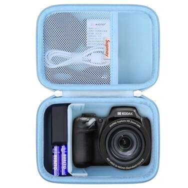 Supmay Hard Carrying Case for Kodak PIXPRO AZ405 AZ528 AZ425 AZ255 AZ401 Digital Camera Vlogging Camera Storage Holder Travel Bag with Mesh Pocket for Battery Pack USB Cable Blue