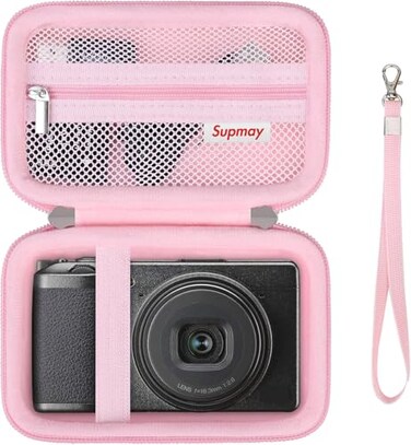 Supmay Hard Carrying Case for Ricoh GR IIIxGR IIIGR IIGR Digital Compact Camera Protective Storage Bag with Zipper Mesh Pocket for USB Cable Battery Pink