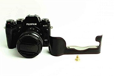 BolinUS XT1 Case Handmade Genuine Real Leather Half Camera Case Bag Cover for Fujifilm Fuji XT1 XT1 Opening Version Hand Strap Black
