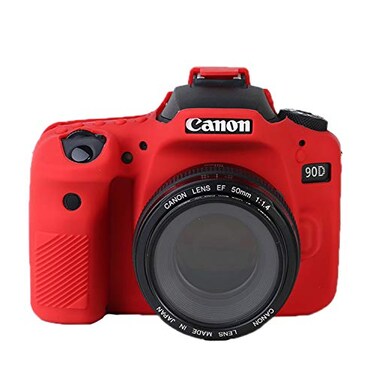 TUYUNG 90D Silicone Case Camera Housing Case Protective Cover Shell Compatible with Canon EOS 90D Cameras Red
