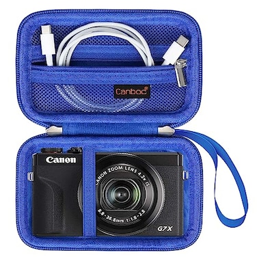 Canboc Camera Case for Canon PowerShot G7 X Mark III G7X Mark II Digital 4K Vlogging Camera Point and Shoot 4K Video Camera Bag Zipper Mesh Pocket fits USB Cable Batteries Blue