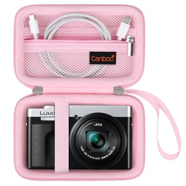 Canboc Carrying Case for Panasonic LUMIX ZS99 TZ99 ZS300 LX10 ZS80 ZS100 ZS70 ZS200 Point and Shoot Camera Zipper Mesh Pocket fits USB Cable Batteries Pink Case Only