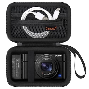 Canboc Carrying Case for Sony RX100 VII RX100 VI RX100 V RX100 IV RX100 III Compact Digital Camera Point and Shoot Vlogging Camera Bag Zipper Mesh Pocket fits USB Cable Batteries Black
