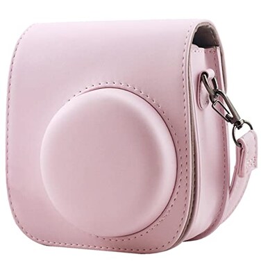 Frankmate Protective Case Compatible with Fujifilm Instax Mini 12 11 9 8 Instant Film Camera with Pocket and Adjustable Strap Pink