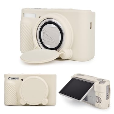 MUZIRI KINOKOO Case for Canon SX740 HS SX730 HS Camera Soft Protective Cover Powershot SX740 SX730 HS Silicone Sleeve with Removable Lens Cover AntiSlip AntiScratch Off White