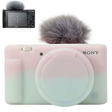 Pocoukate Camera Case for Sony ZV1 ZV1 Camera Case Digital Camera AntiScratch Slim Fit Soft DSLR Camera Sleeve with Tempered Glass Protective Screen Protector for Sony ZV1 Green Jelly Pink