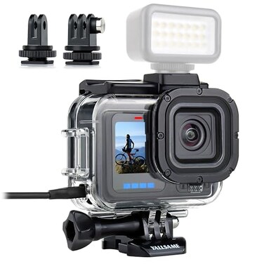 YALLSAME Side Open Case for GoPro Hero 13 12 11 10 9 Black Skeleton Housing Protective Frame Mount Case Features 2 ColdShoe Mount and Side Opening for Charging Accessory for GoPro 9 10 11 12 13 Black