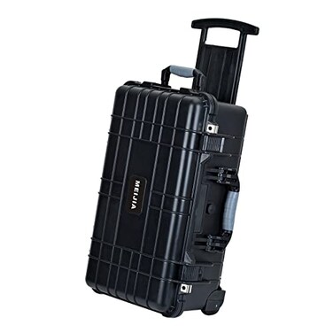 MEIJIA All Weather Rolling Waterproof Protective Case Hard Camera CaseDry Case with Retractable Pull Handle and WheelsFoam Inserted Elegant Black22 x1381x9inches